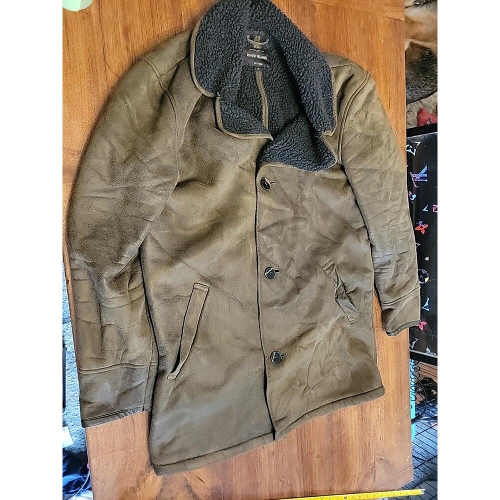 River Island Men’s Brown PeaCoat Size Medium Sherpa